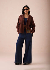 A Model Wearing Brown Handwoven Cotton Under The Sun Handspun Handwoven Organic Cotton Trench Jacket, curated by Only Ethikal